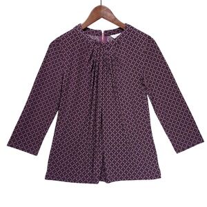 Liz Claiborne Geo Pleated Front 3/4 Sleeve Blouse Womens XS Purple Career NWT